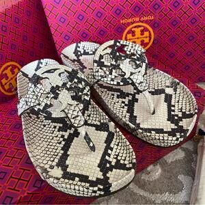 New Tory Burch muller cloud stamped snake print leather sandals